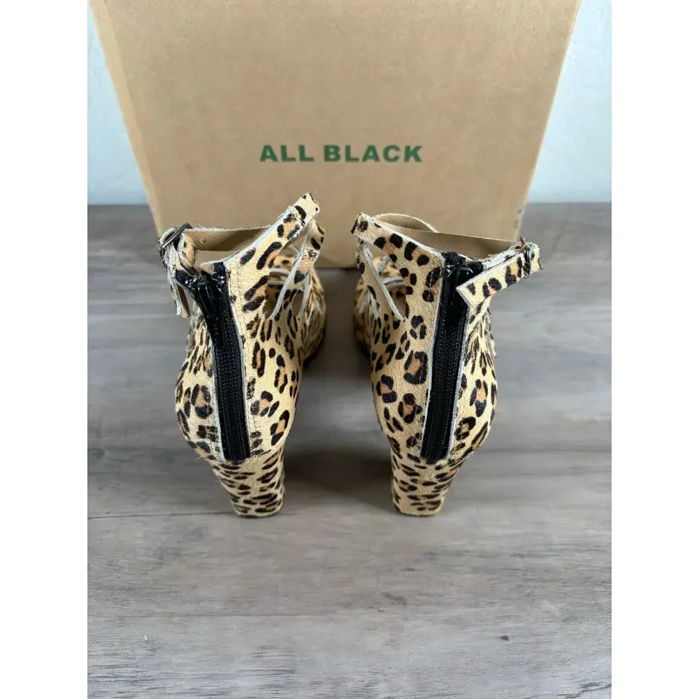All Black Quad Strap Heel Leopard‎ Women's Size EU 39 NEW